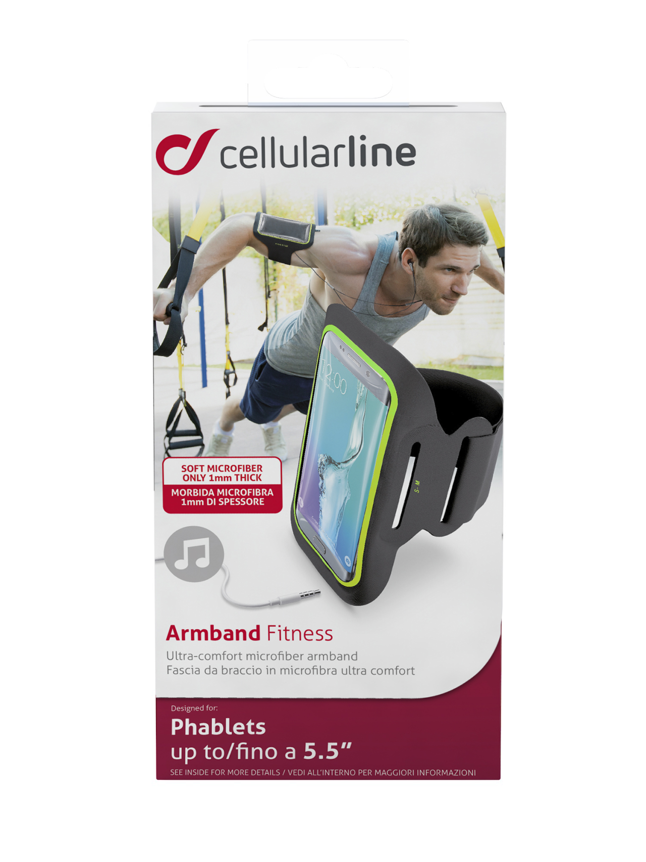 Sportovní soft pouzdro CellularLine ARMBAND FITNESS, pro smartphony do velikosti 5,5", černé