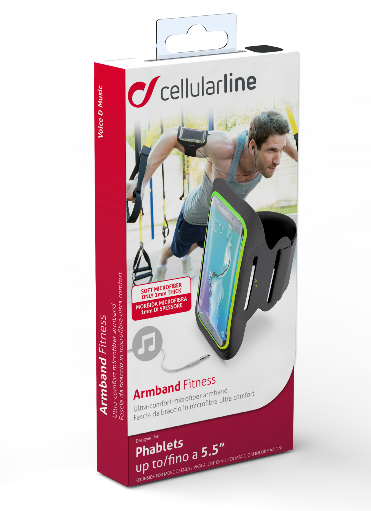 Sportovní soft pouzdro CellularLine ARMBAND FITNESS, pro smartphony do velikosti 5,5", černé