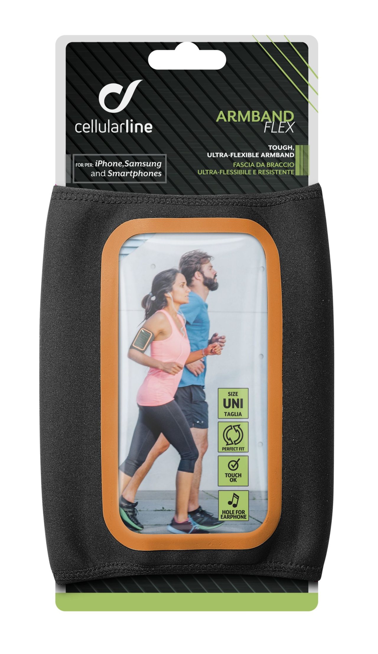 Sportovní neoprénové pouzdro CellularLine ARMBAND FLEX, SUMMER EDITION, do velikosti 5,2", černé