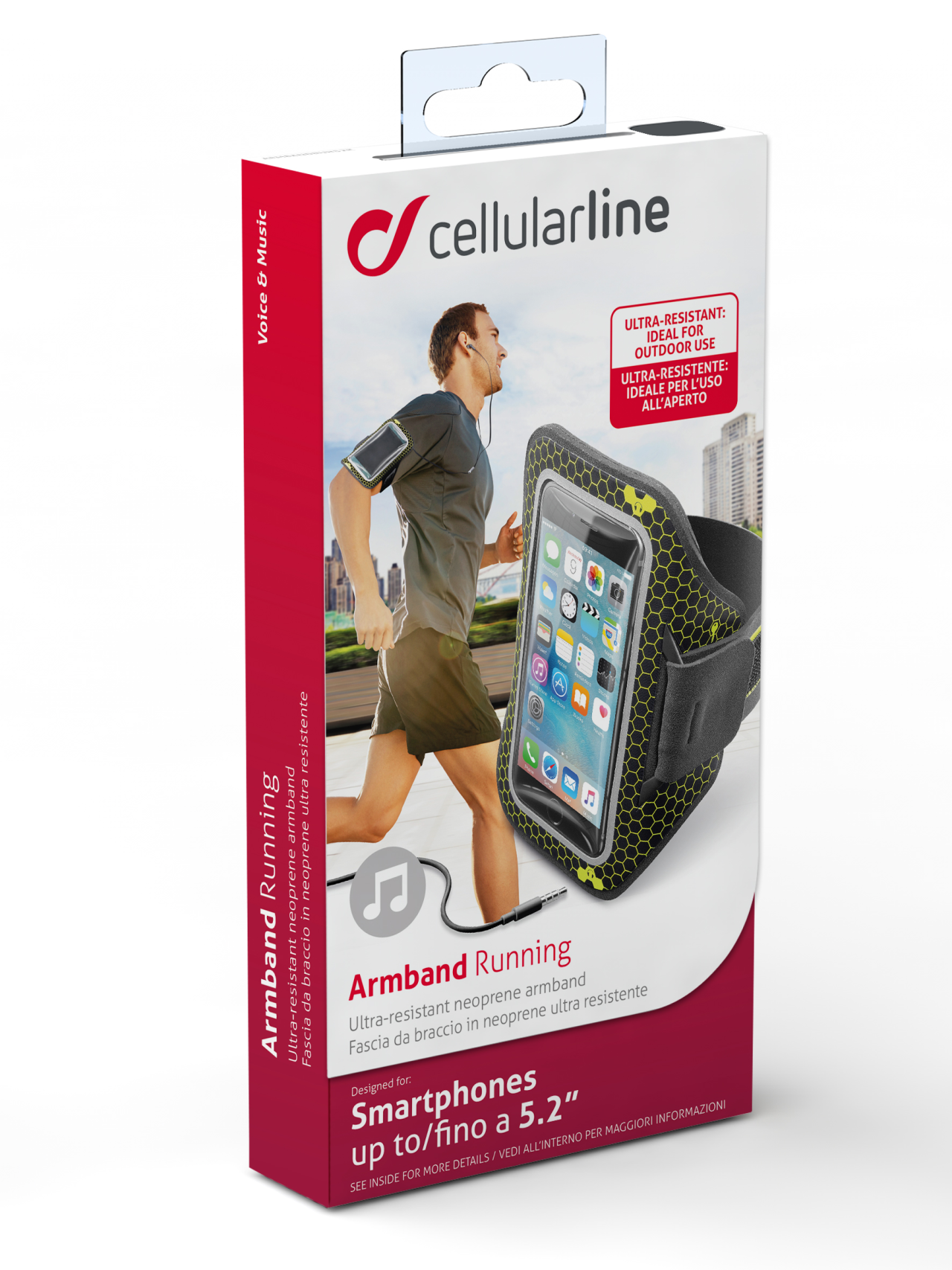 Sportovní neoprénové pouzdro CellularLine ARMBAND RUNNING, pro smartphony do velikosti 5,2", černá