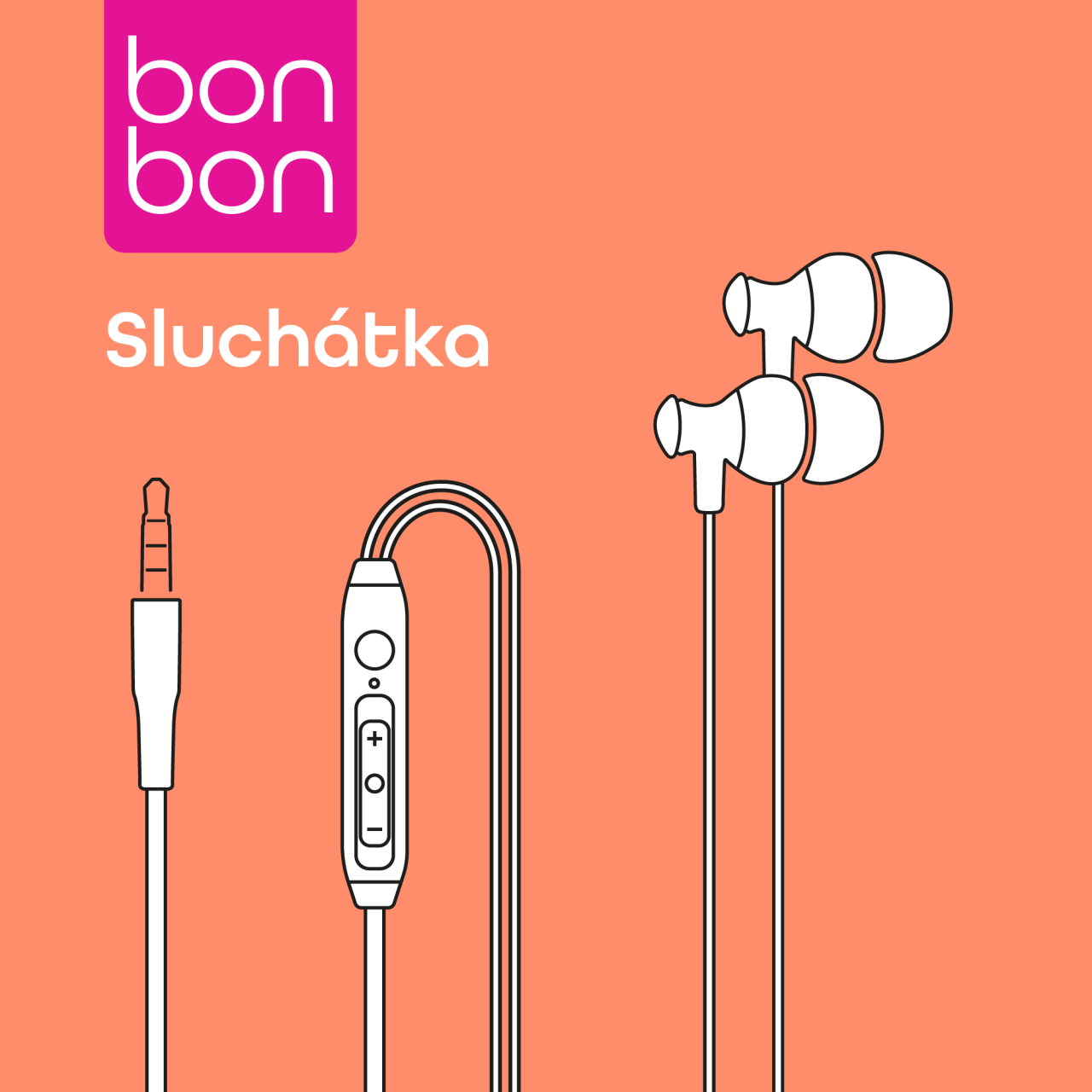 Sluchátka BonBon s konektorem 3,5 mm jack a integrovaným mikrofonem, bílá