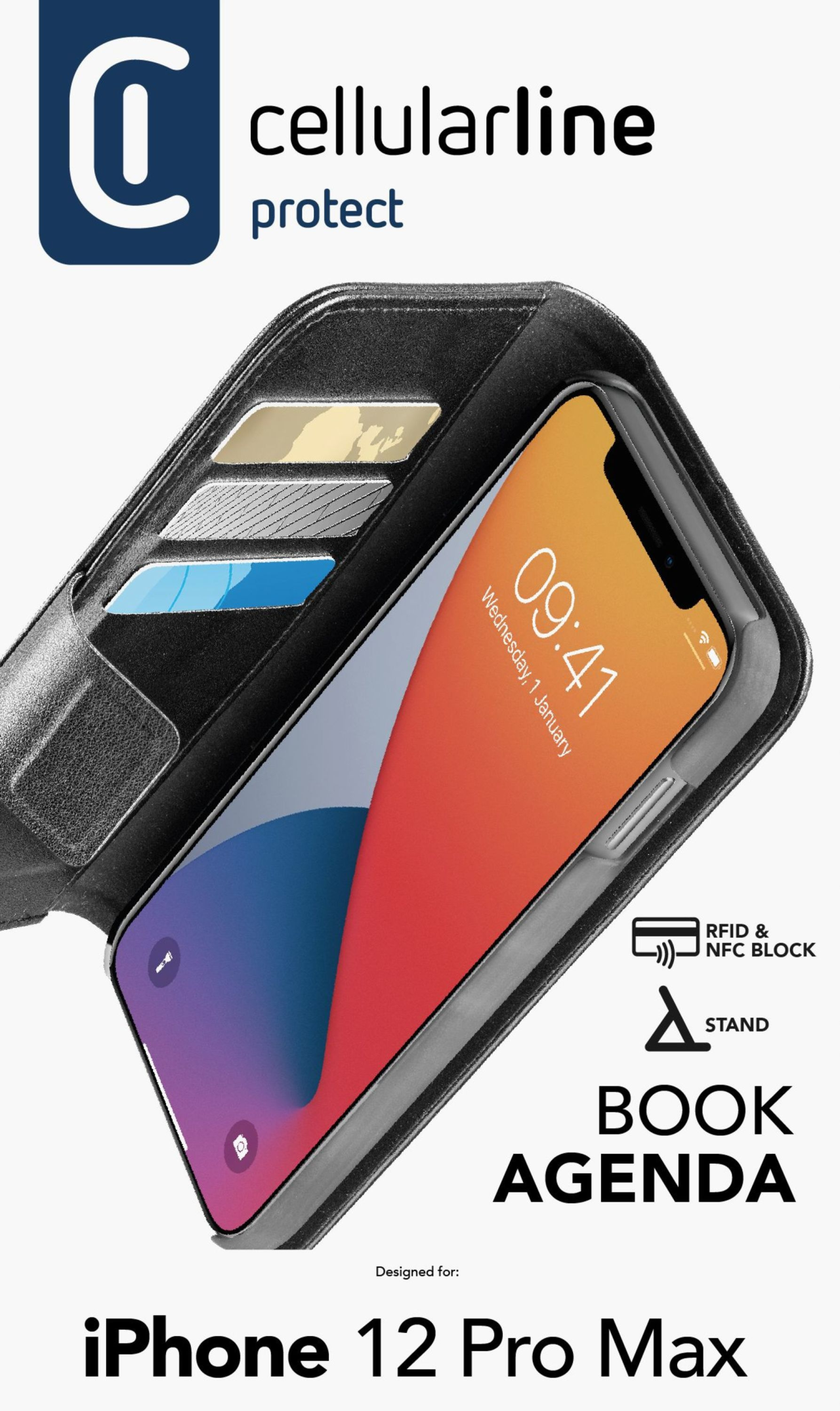Pouzdro typu kniha Cellularline Book Agenda 2 pro Apple iPhone 12 Pro Max, černé