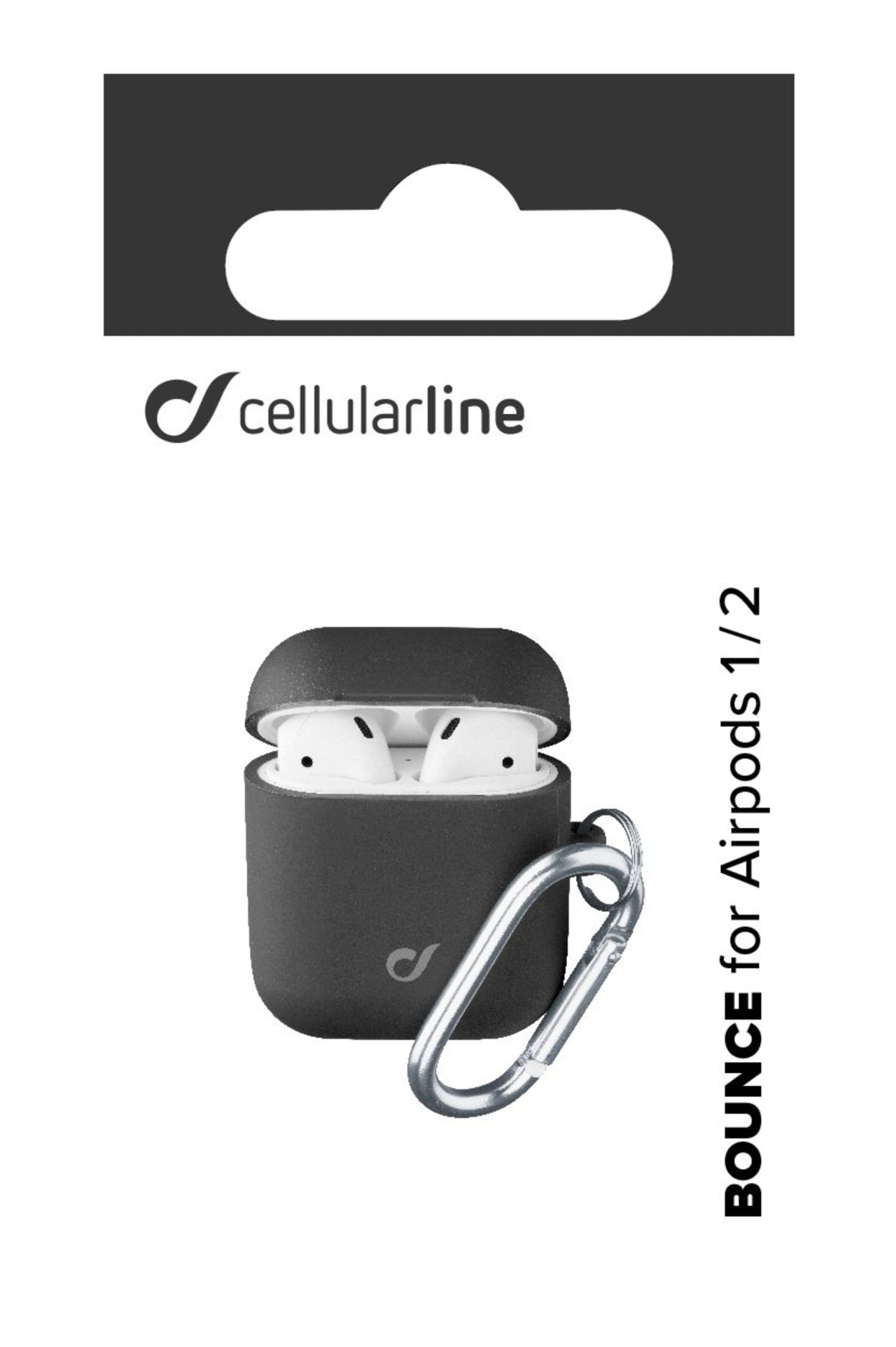 Ochranný kryt s karabinou Cellularline Bounce pro Apple AirPods 1 & 2, černý