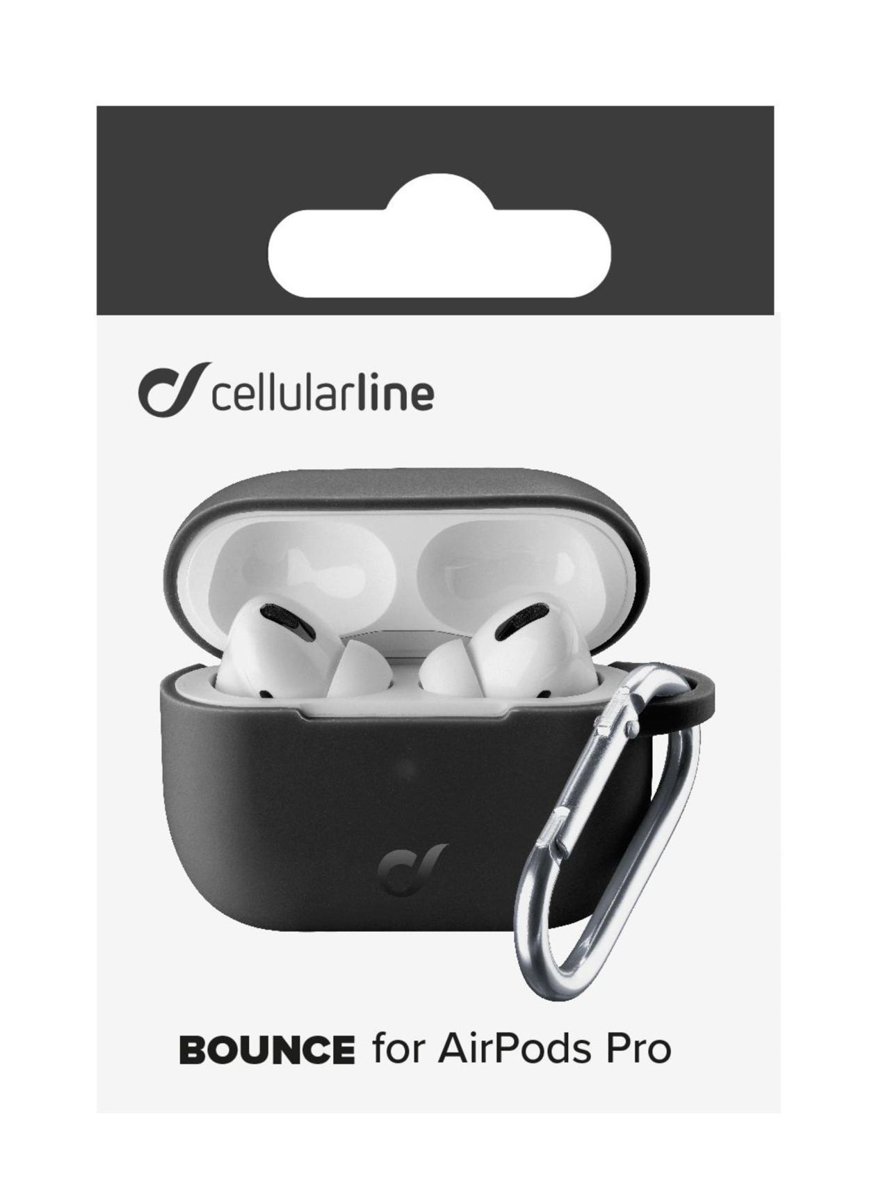 Ochranný kryt s karabinou Cellularline Bounce pro Apple AirPods Pro, černý