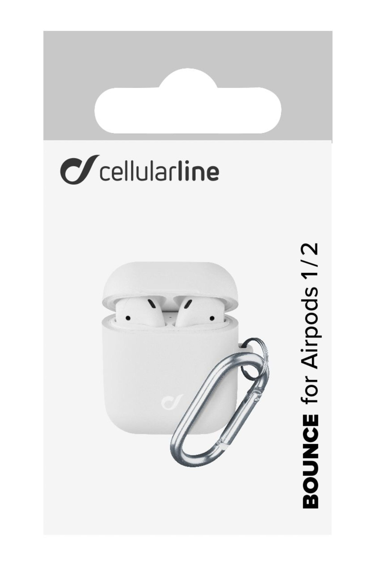 Ochranný kryt s karabinou Cellularline Bounce pro Apple AirPods 1 & 2, bílý