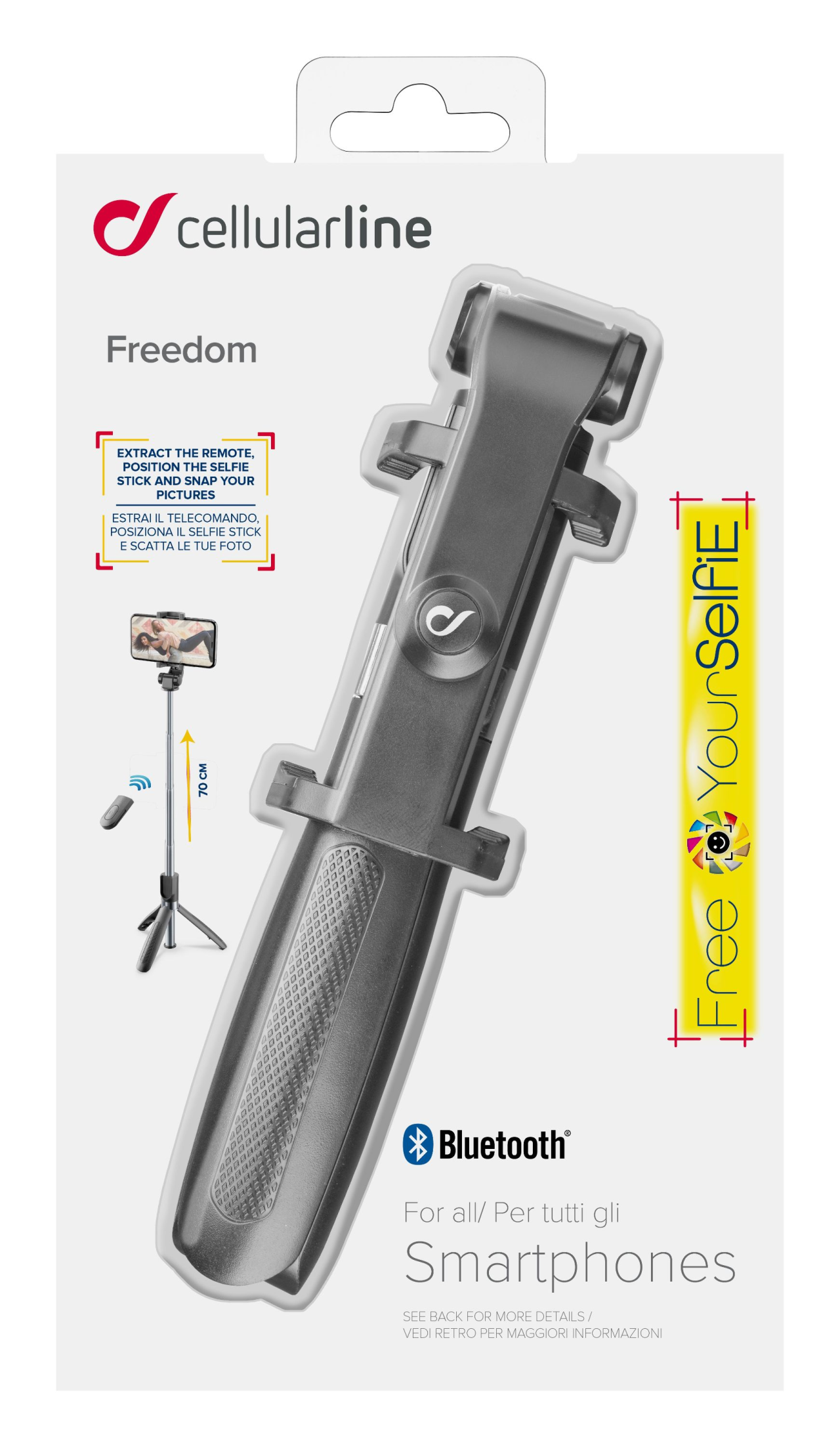 Bluetooth selfie tyč Cellularline Freedom s funkcí tripodu, černá