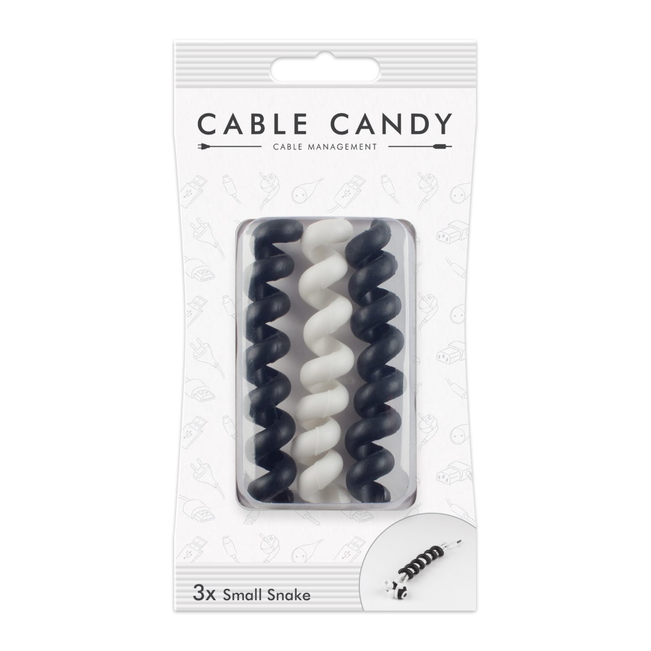 Kabelový organizér Cable Candy Small Snake, 3 ks, černý a bílý