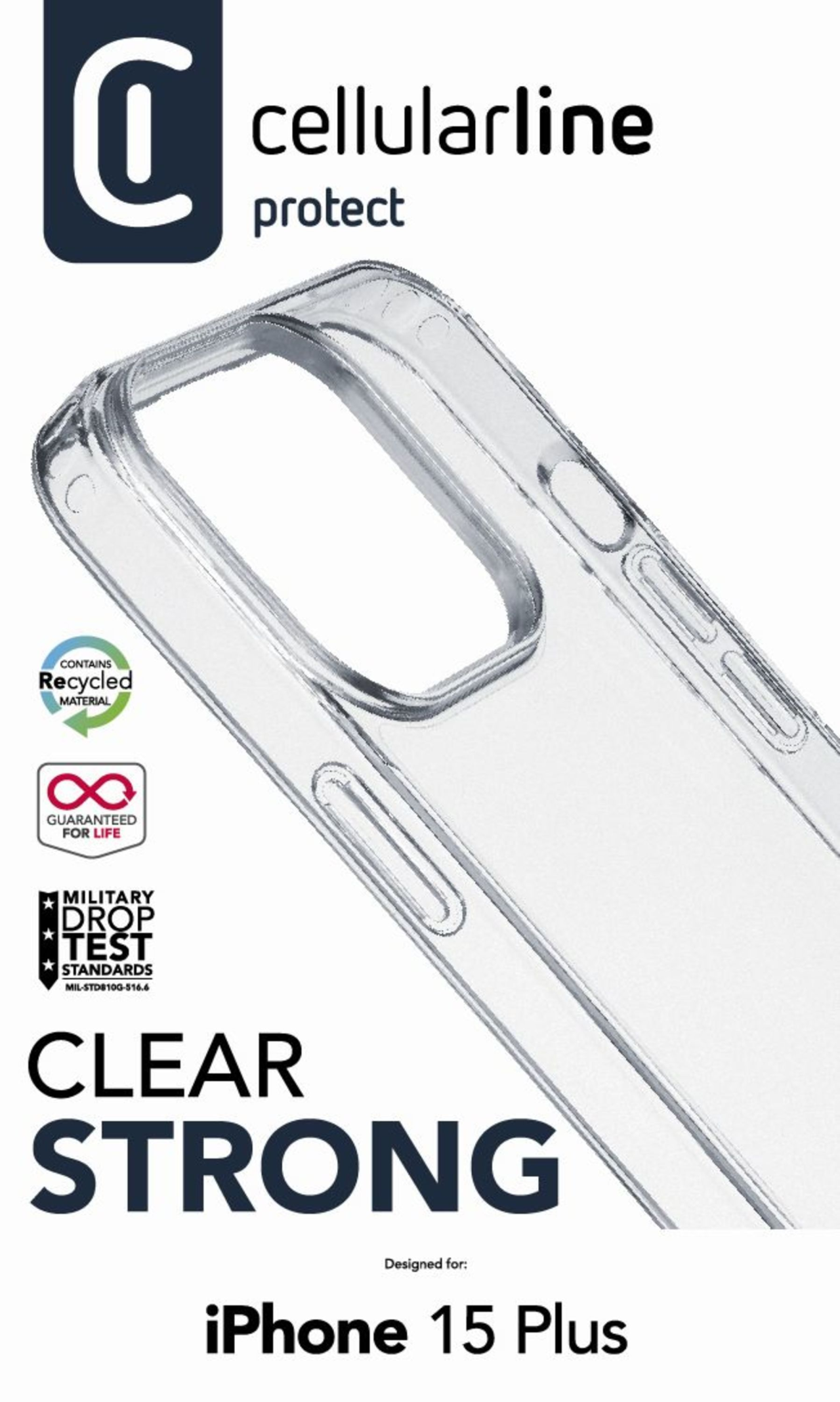 Zadní čirý kryt s ochranným rámečkem Cellularline Clear Duo pro Apple iPhone 15 Plus