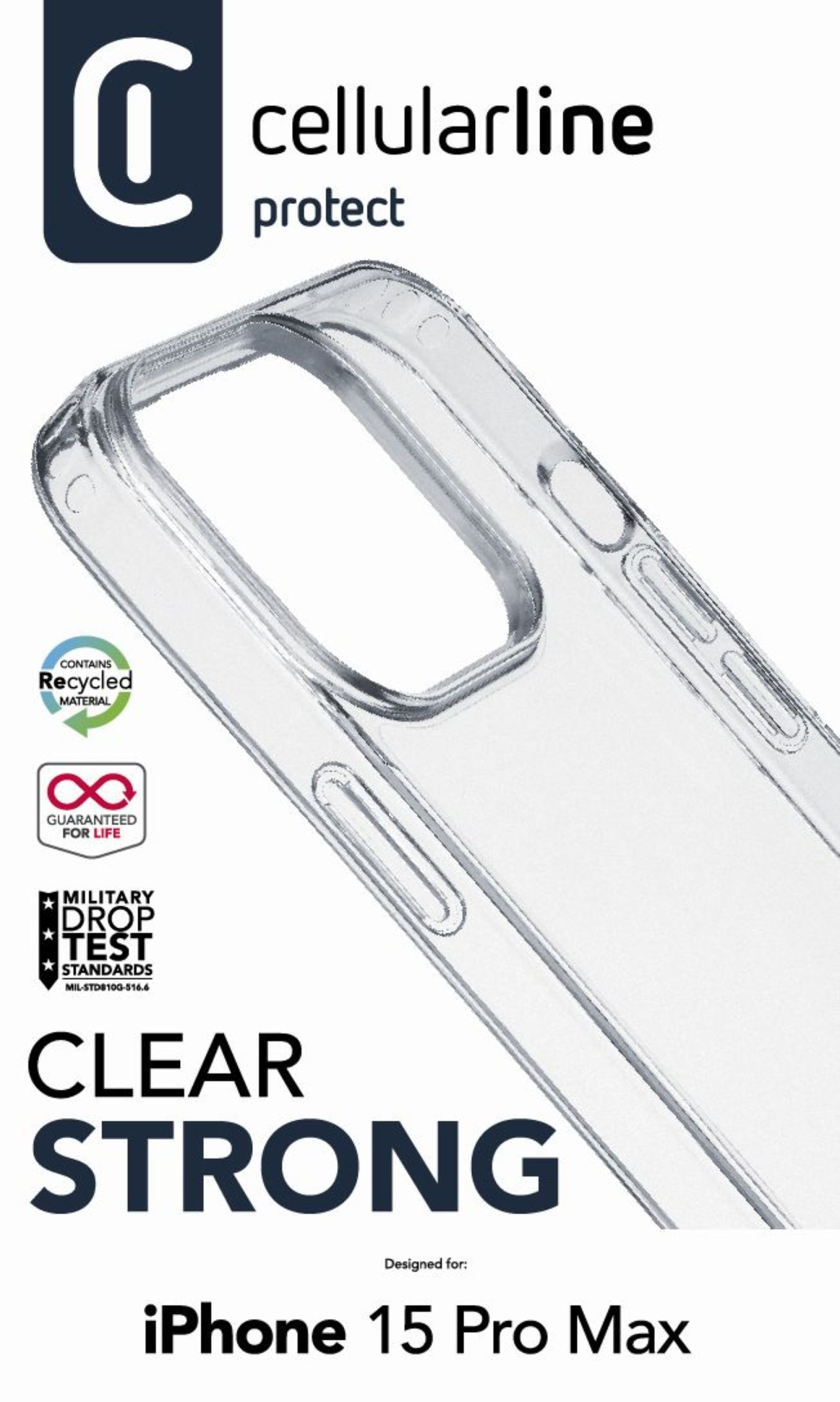 Zadní čirý kryt s ochranným rámečkem Cellularline Clear Duo pro Apple iPhone 15 Pro Max