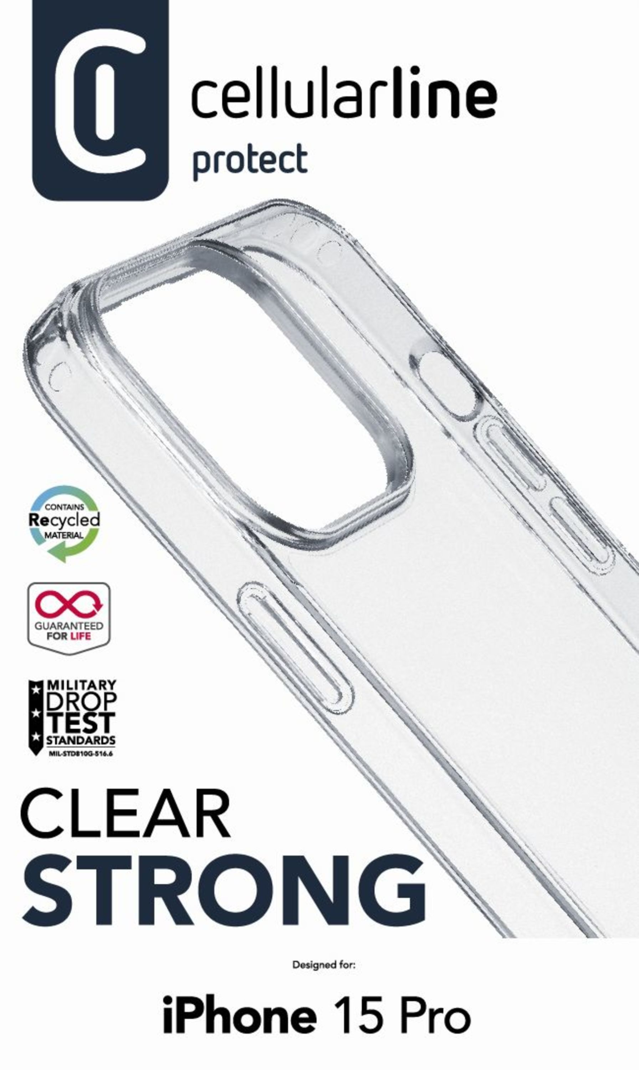 Zadní čirý kryt s ochranným rámečkem Cellularline Clear Duo pro Apple iPhone 15 Pro