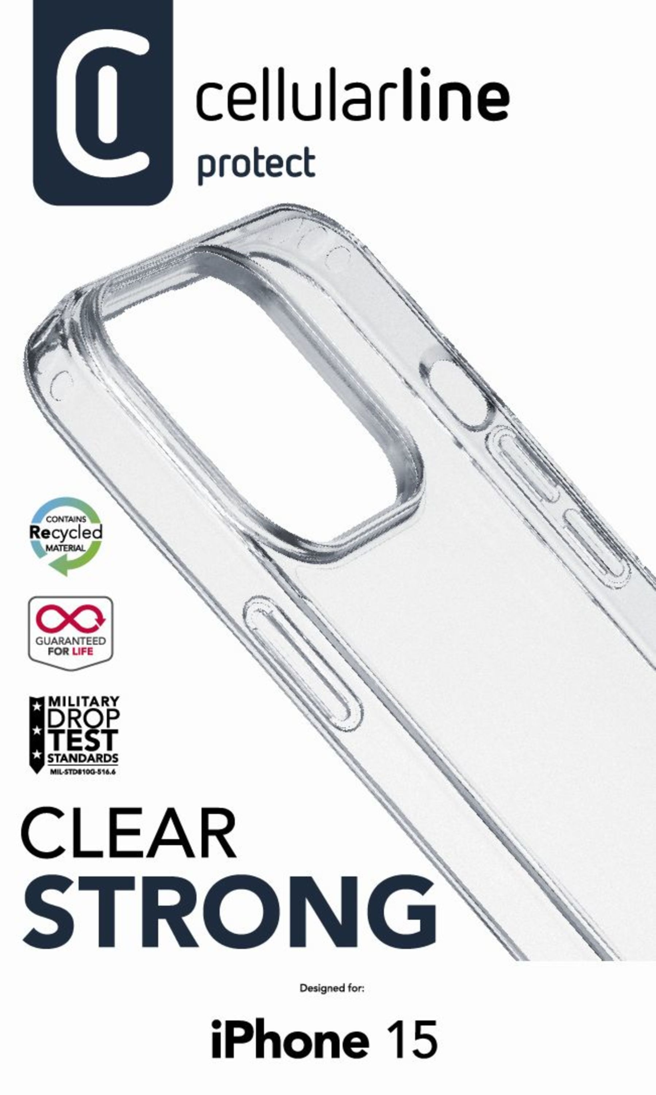 Zadní čirý kryt s ochranným rámečkem Cellularline Clear Duo pro Apple iPhone 15