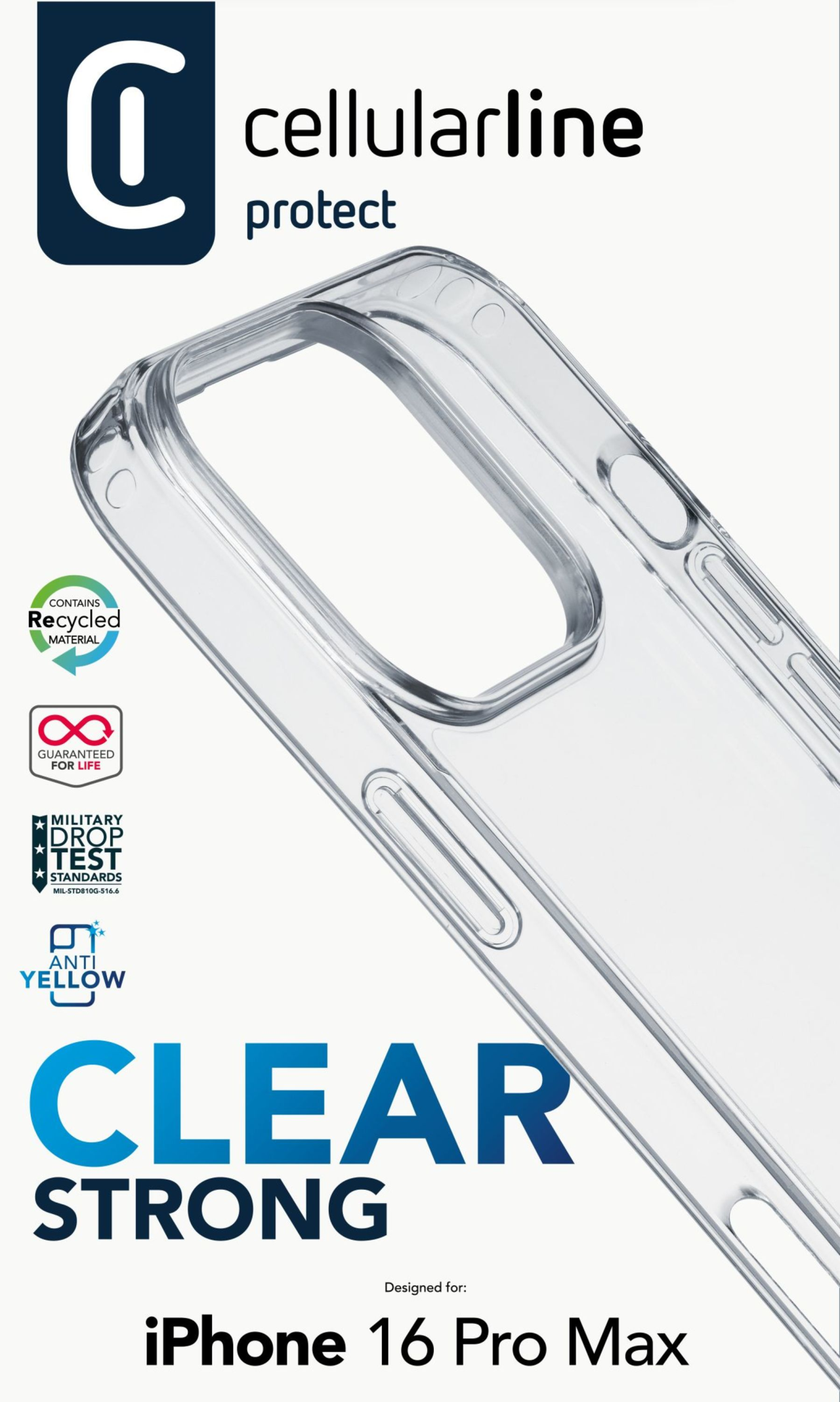 Zadní čirý kryt s ochranným rámečkem Cellularline Clear Duo pro Apple iPhone 16 Pro Max