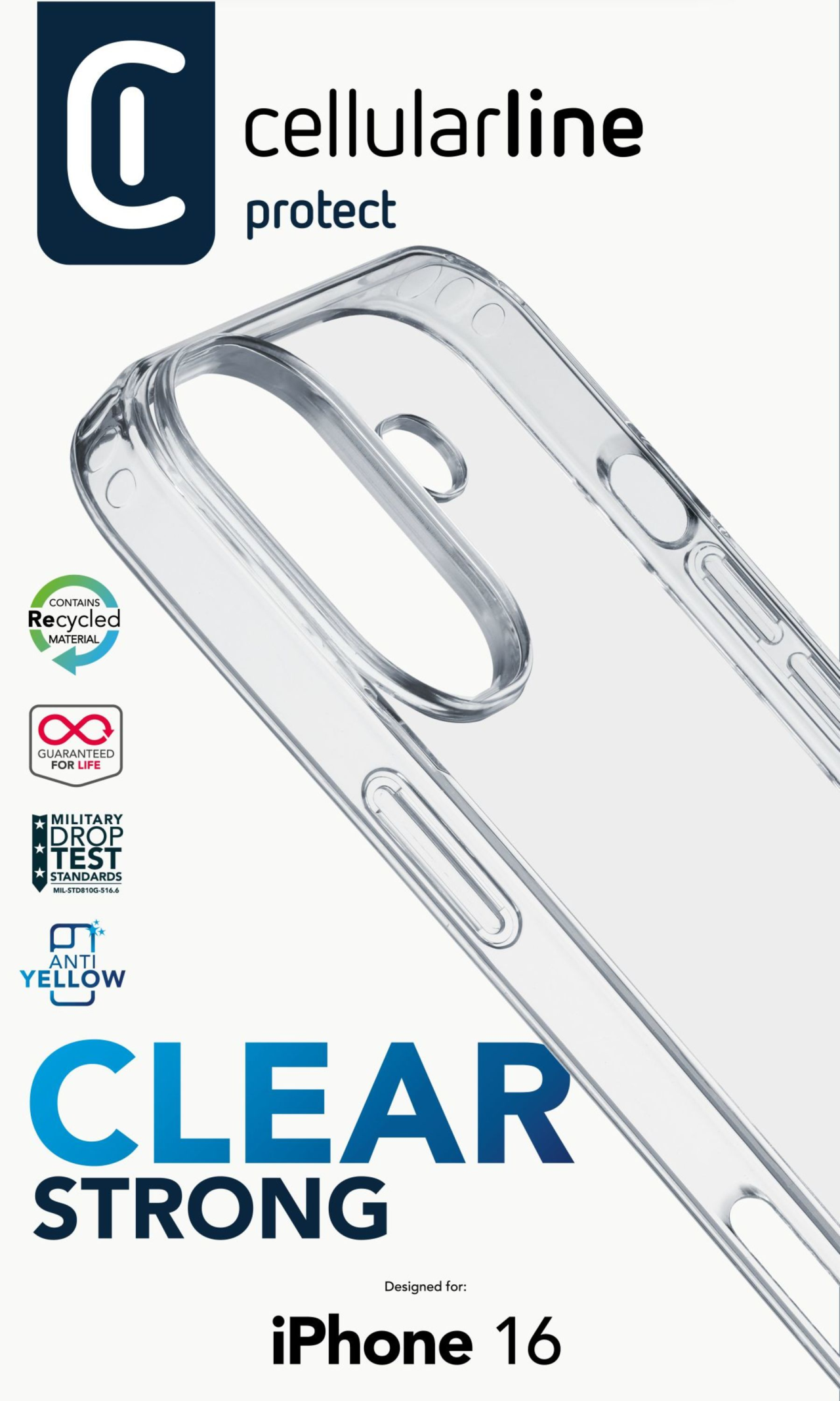 Zadní čirý kryt s ochranným rámečkem Cellularline Clear Duo pro Apple iPhone 16