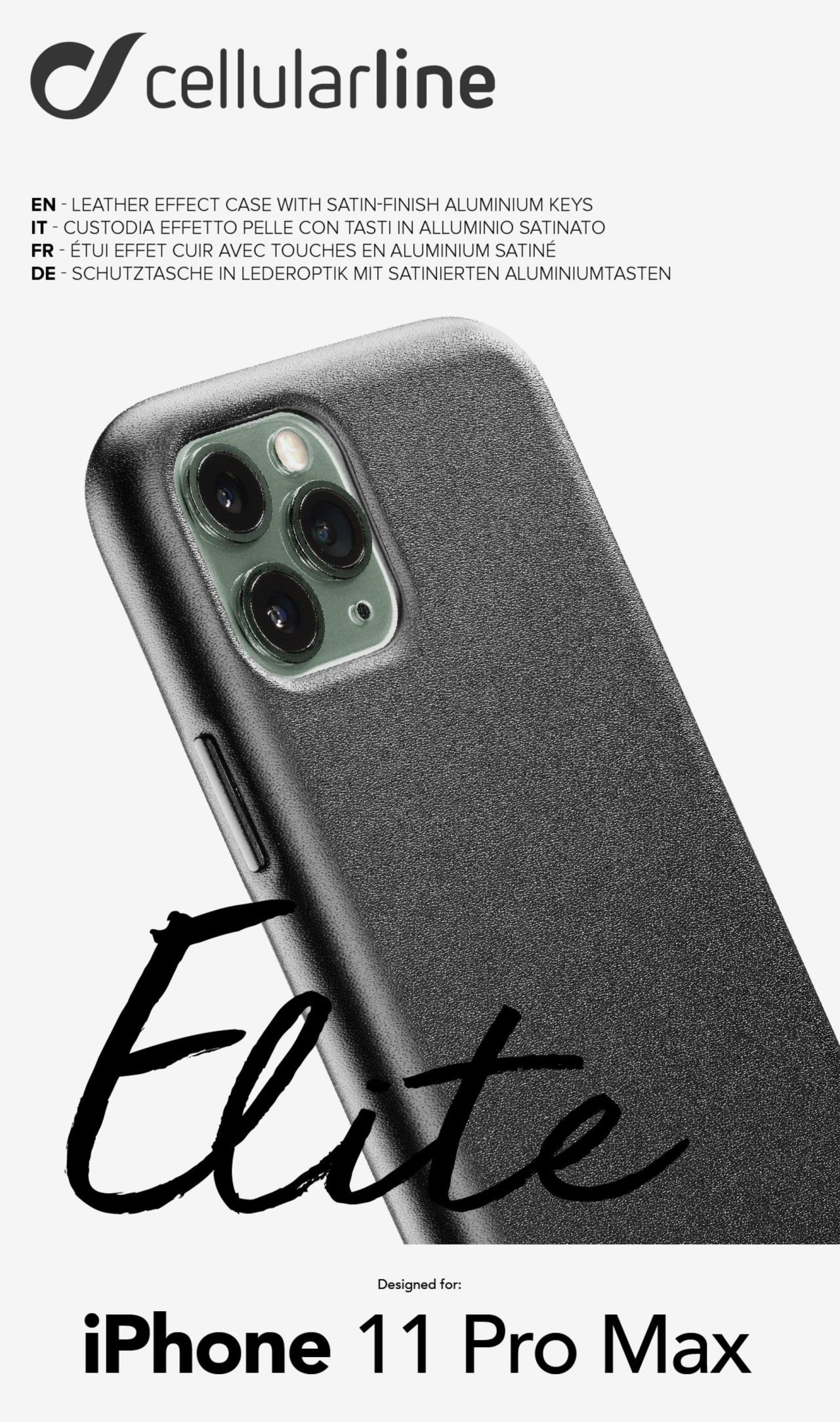 Ochranný kryt Cellularline Elite pro Apple iPhone 11 Pro Max, PU kůže, černý