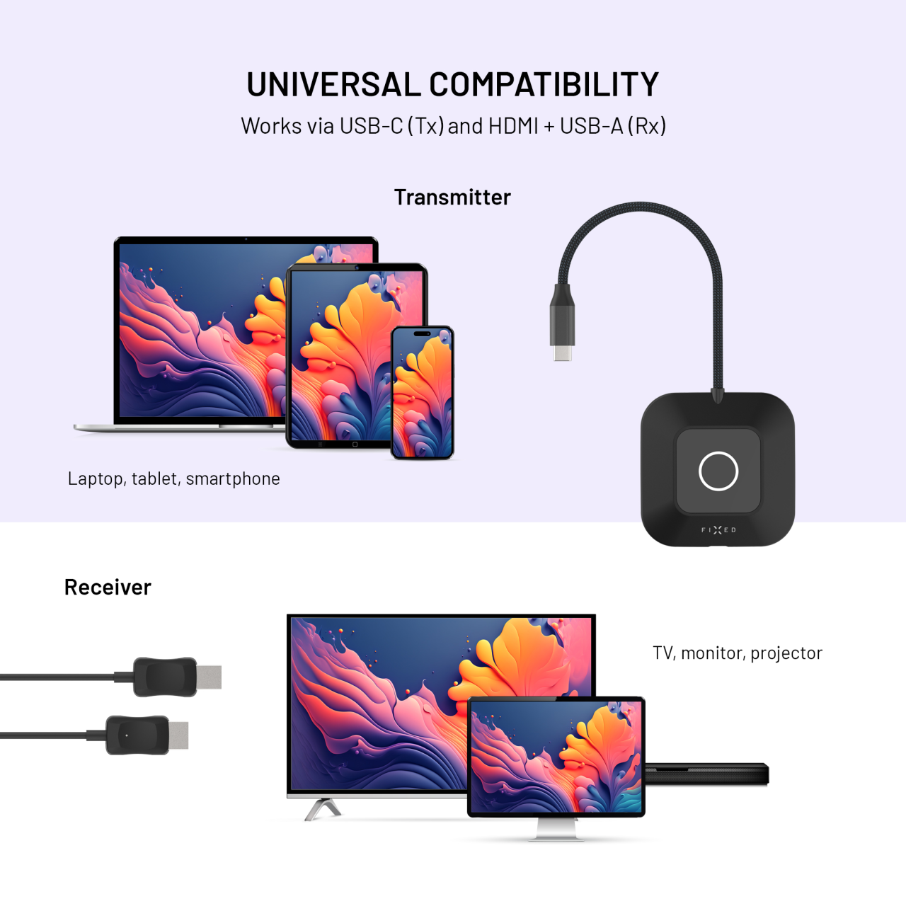 Bezdrátový HDMI Adaptér FIXED AirLink, 100W, PD 3.0, černý