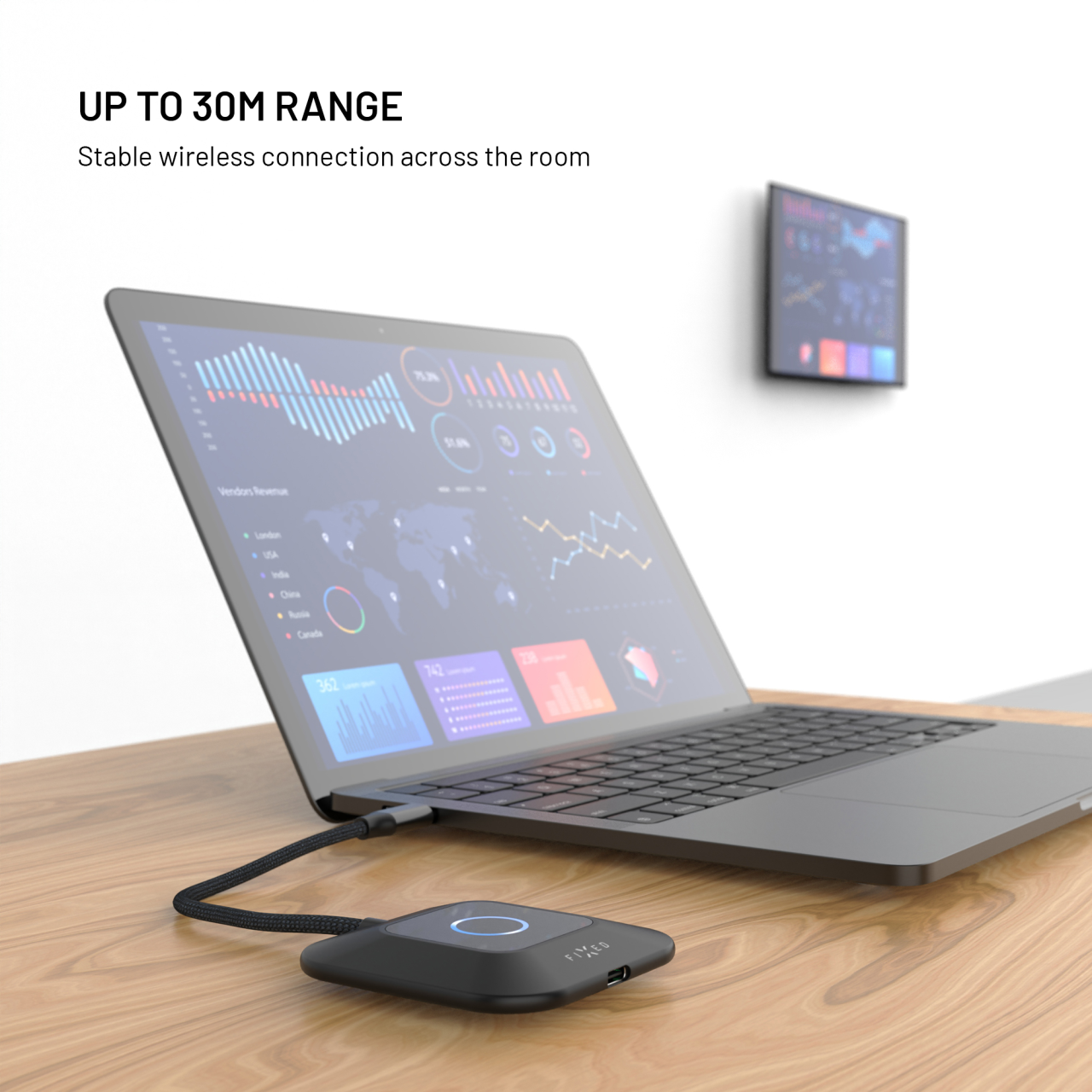 Bezdrátový HDMI Adaptér FIXED AirLink, 100W, PD 3.0, černý