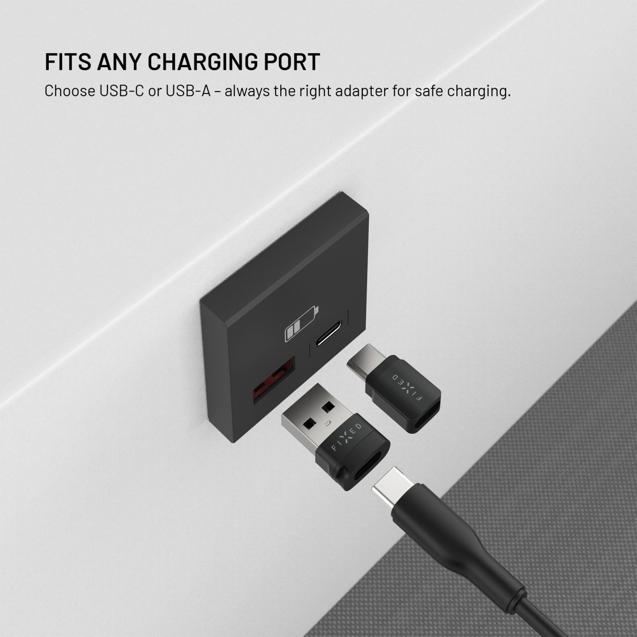 Hliníkový USB-C/C a USB-C/U Data blocker 2in1 FIXED, černý