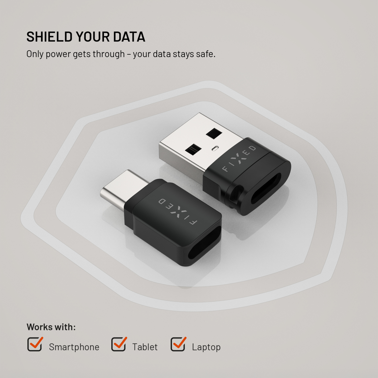 Hliníkový USB-C/C a USB-C/U Data blocker 2in1 FIXED, černý
