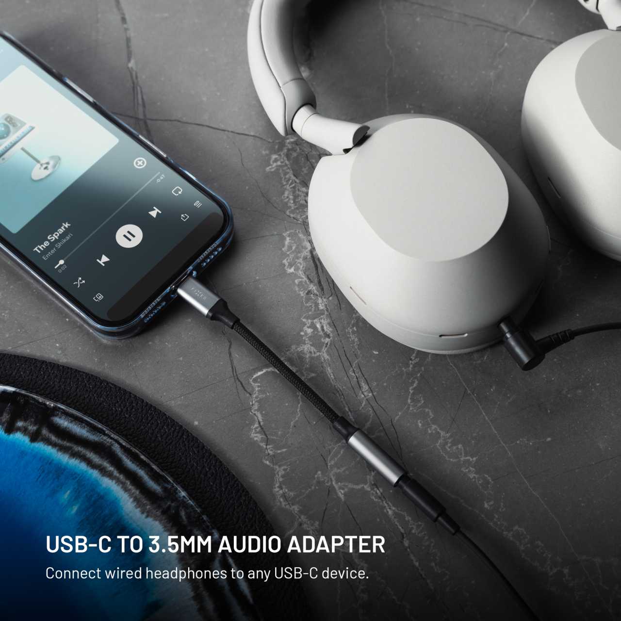 Redukce FIXED USB-C na 3,5mm jack šedá