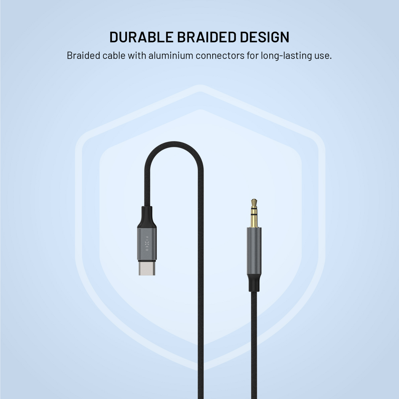 Audio kabel FIXED USB-C na jack 1,5 m šedý