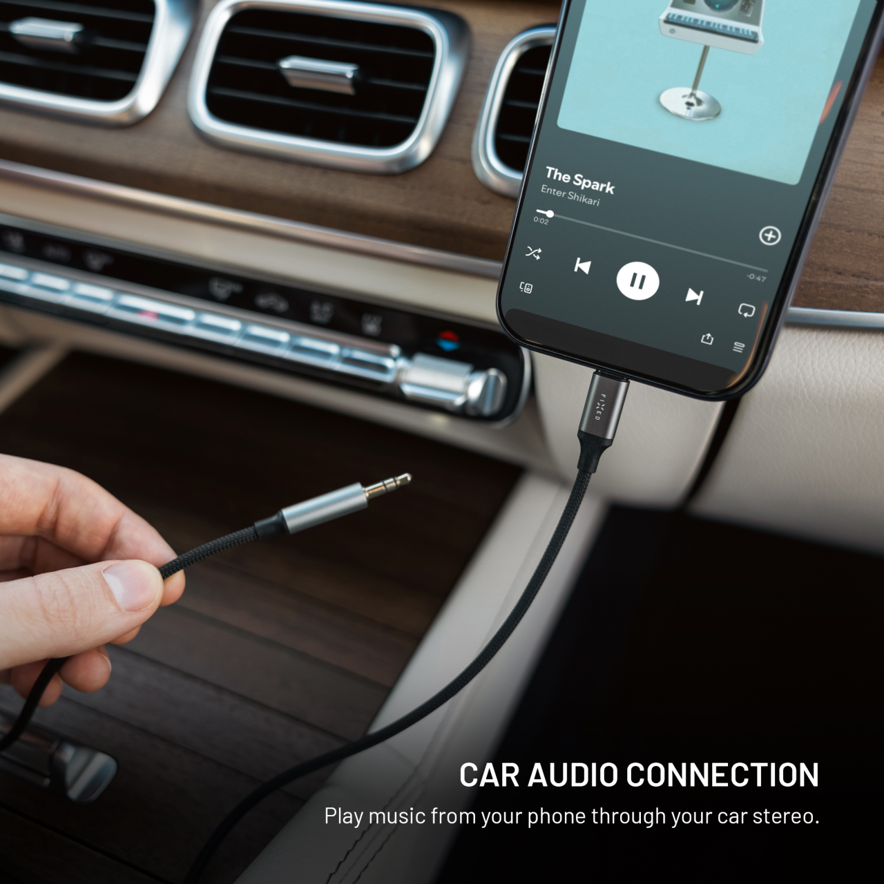 Audio kabel FIXED USB-C na jack 1,5 m šedý
