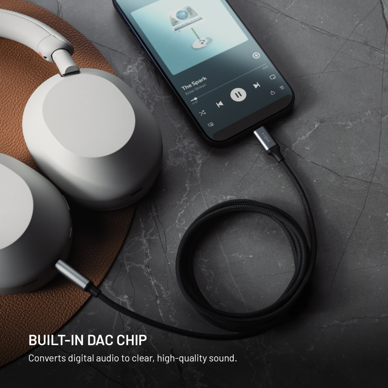 Audio kabel FIXED USB-C na jack 1,5 m šedý