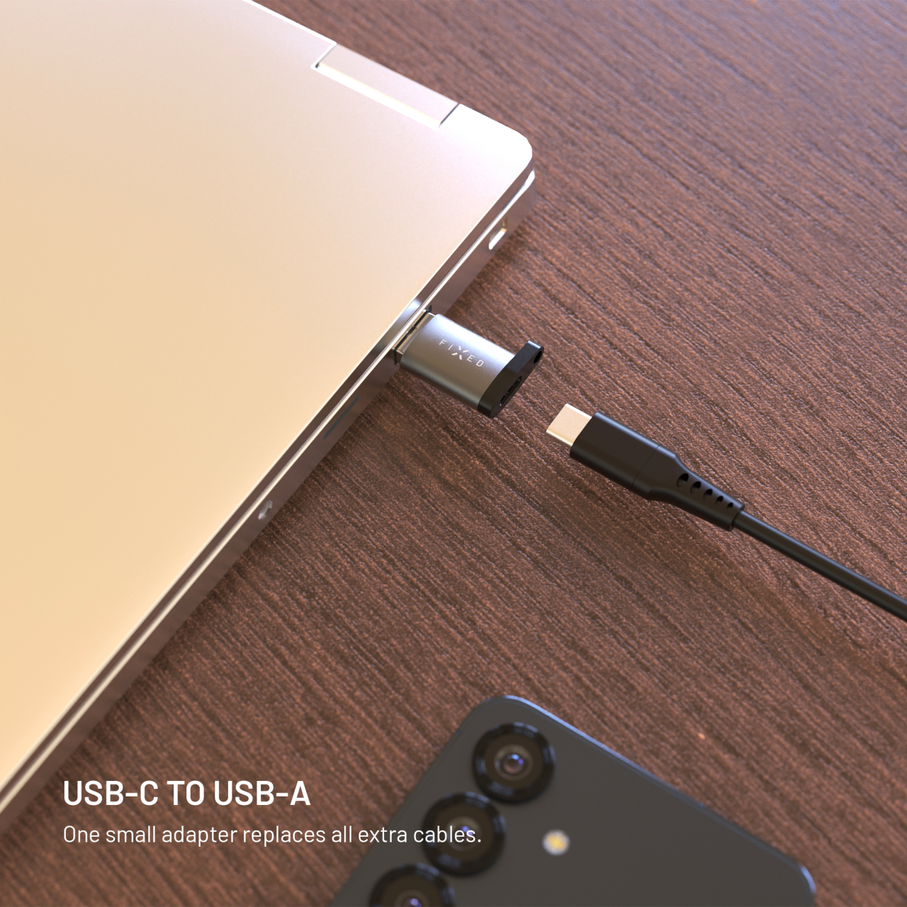 FIXED Redukce z hliníku Link USB-C na USB-A, šedá