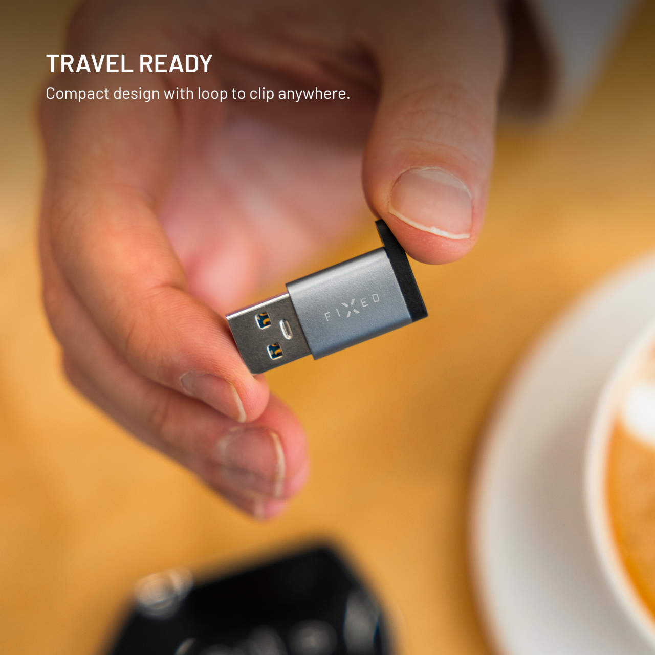 FIXED Redukce z hliníku Link USB-C na USB-A, šedá