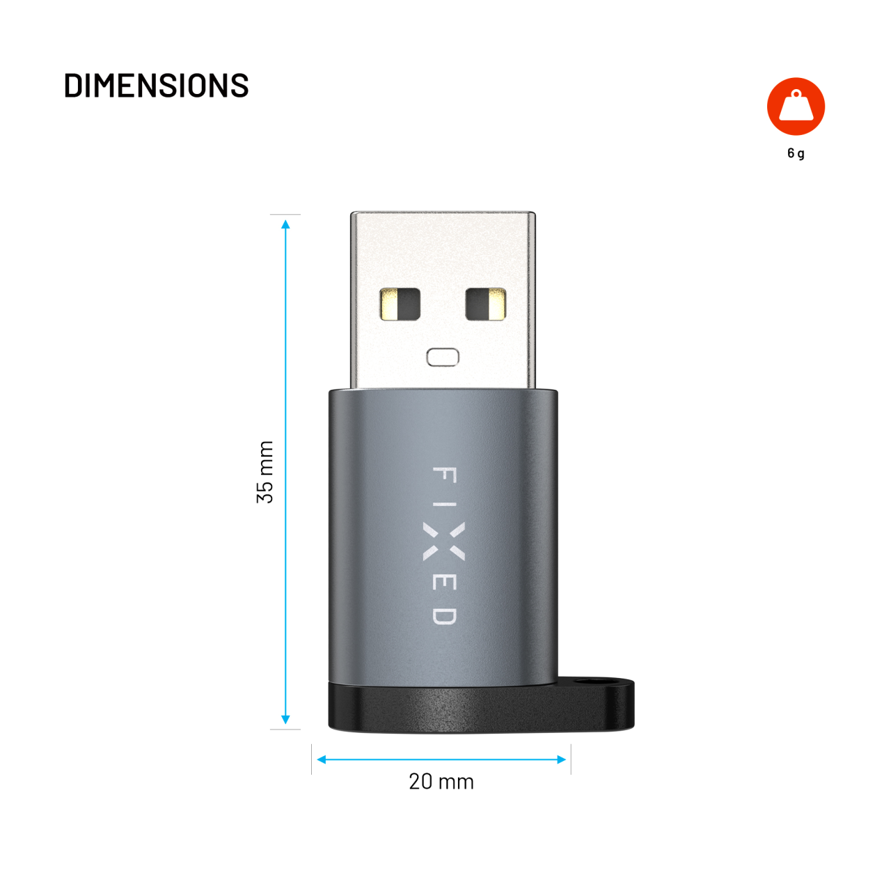 FIXED Redukce z hliníku Link USB-C na USB-A, šedá