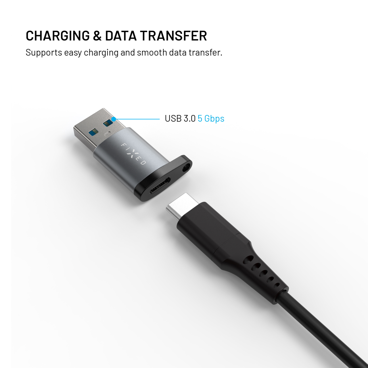 FIXED Redukce z hliníku Link USB-C na USB-A, šedá
