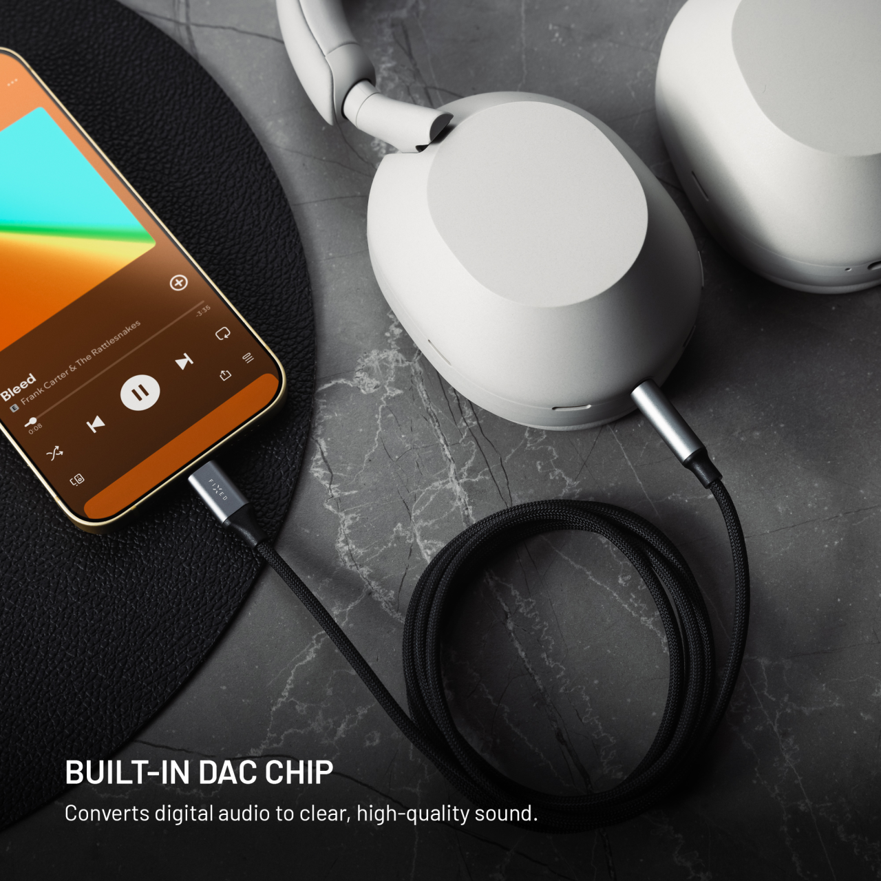 Audio kabel FIXED Lightning na jack 1,5 m šedý