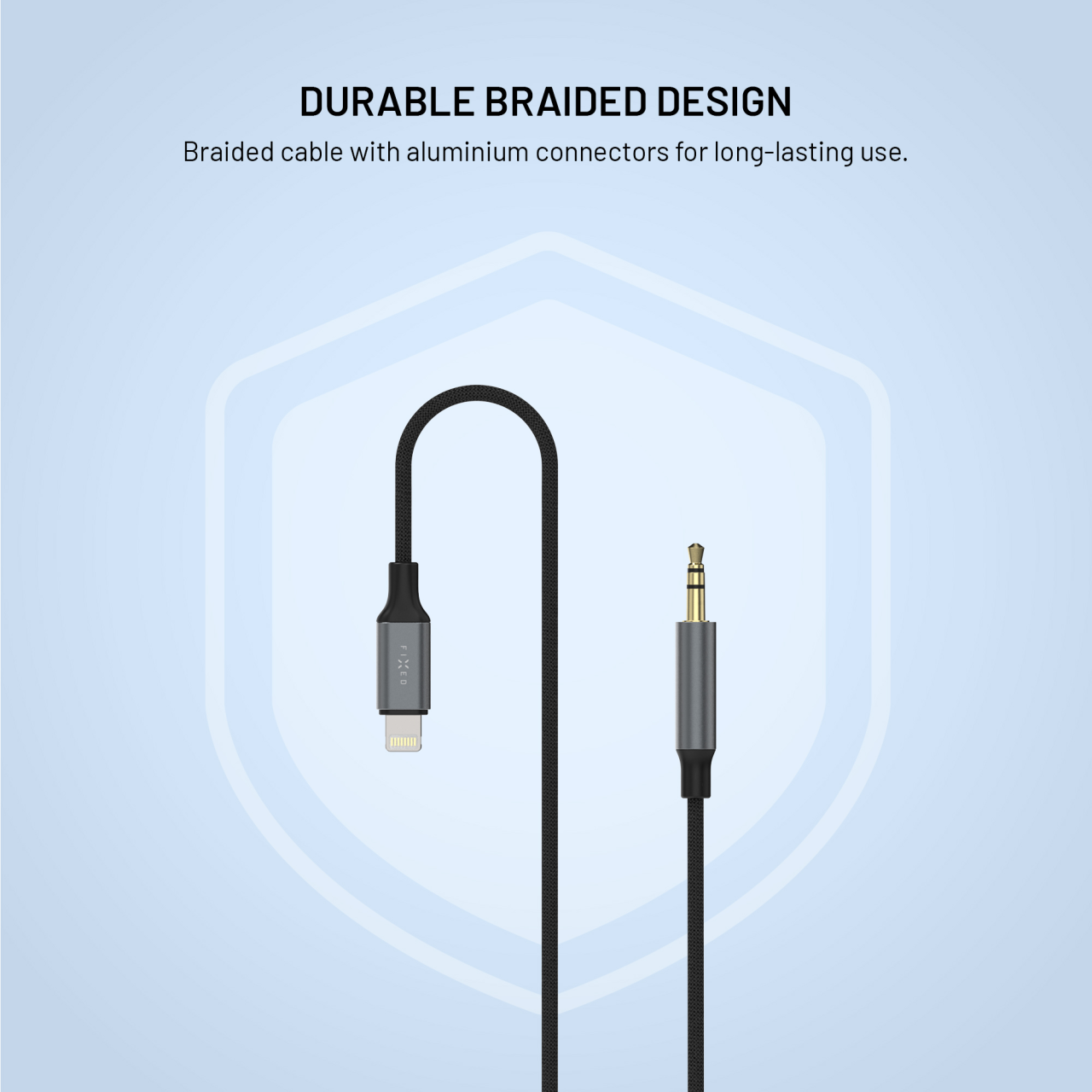 Audio kabel FIXED Lightning na jack 1,5 m šedý