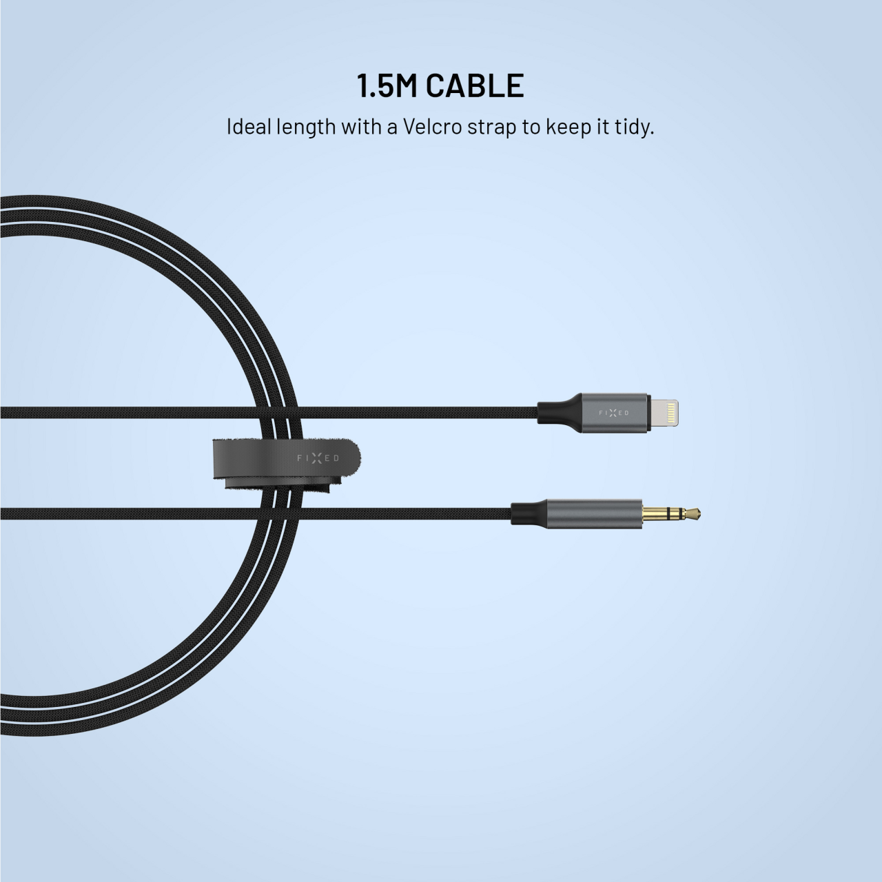 Audio kabel FIXED Lightning na jack 1,5 m šedý