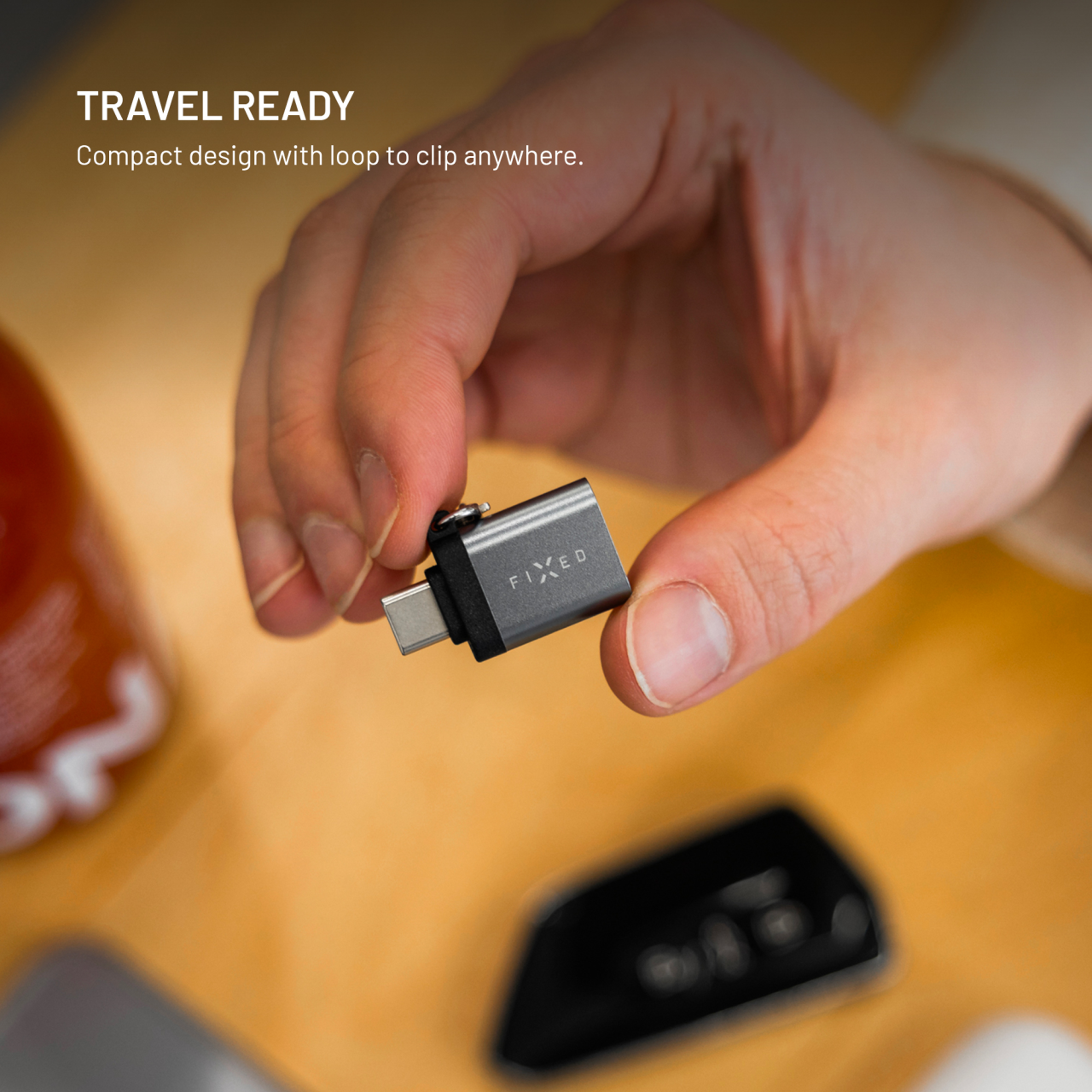 FIXED Redukce z hliníku Link USB-A na USB-C, šedá