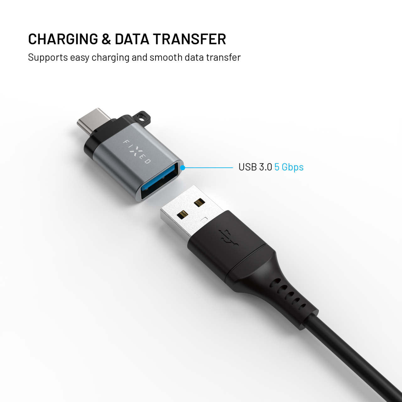 FIXED Redukce z hliníku Link USB-A na USB-C, šedá