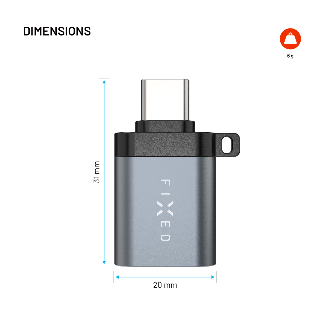 FIXED Redukce z hliníku Link USB-A na USB-C, šedá