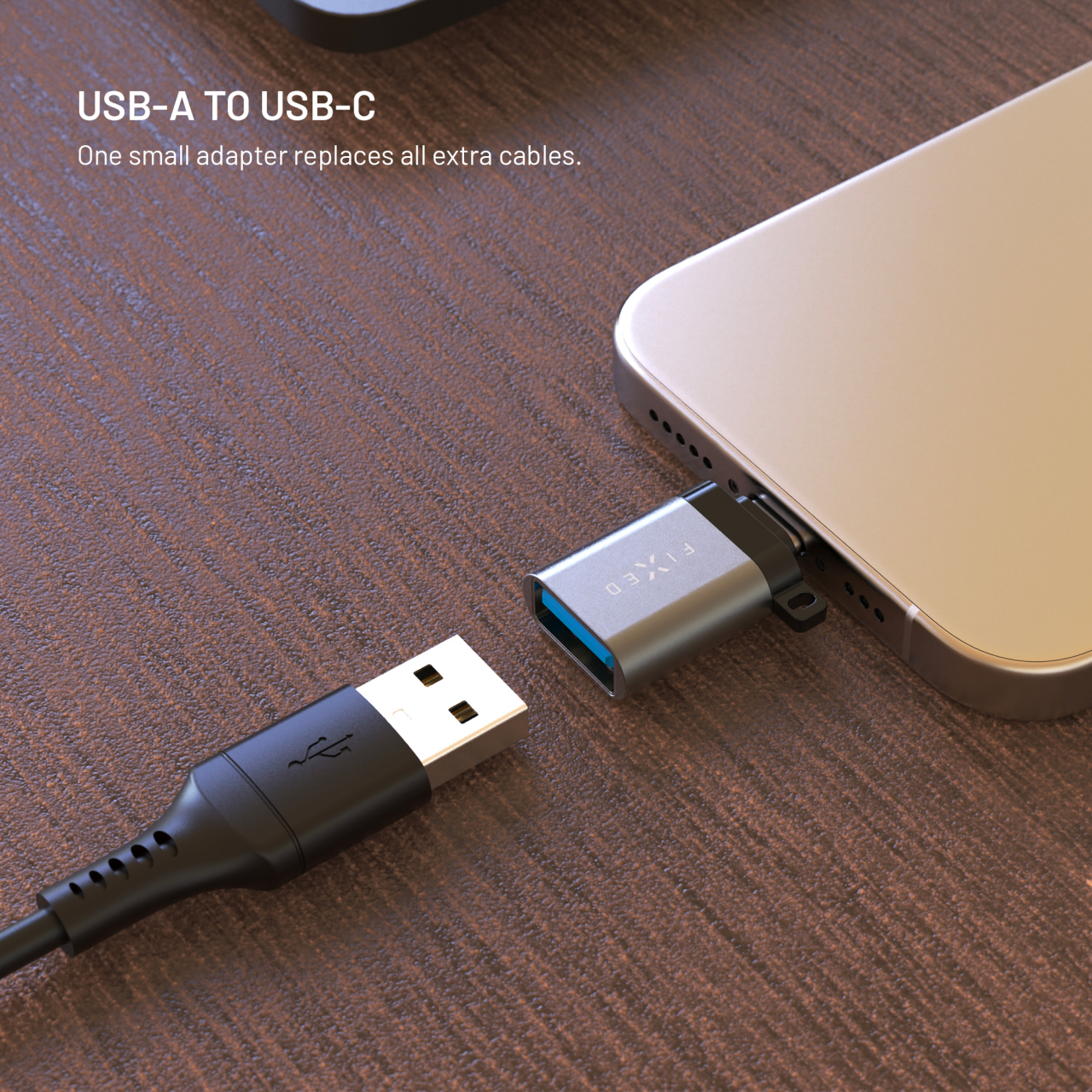 FIXED Redukce z hliníku Link USB-A na USB-C, šedá