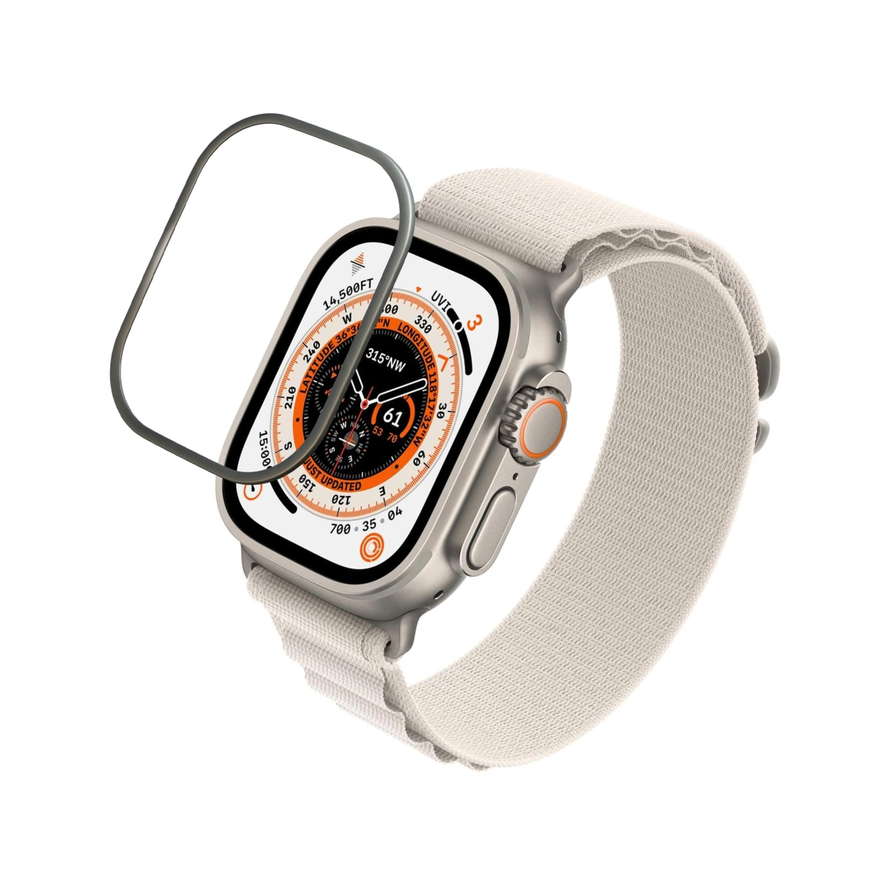 Rámeček z nerezové oceli pro Apple Watch Ultra 49mm, přírodní titan