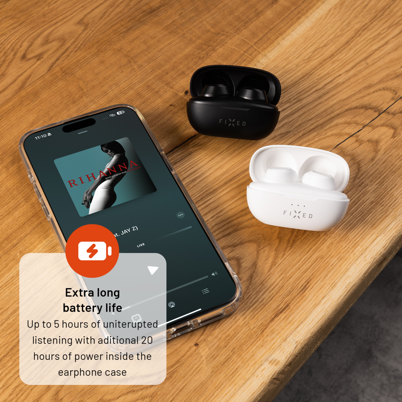 FIXED Bezdrátová TWS sluchátka Buds, bílá