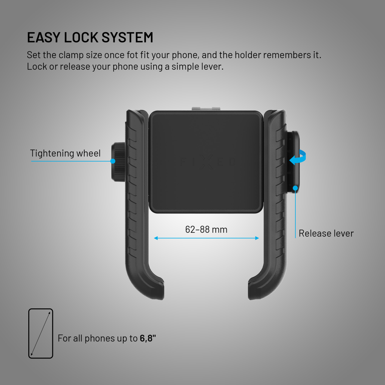 Univerzální držák mobilního telefonu na motorku a kolo FIXED Bikee Anti-Shock s antivibračním modulem, černý