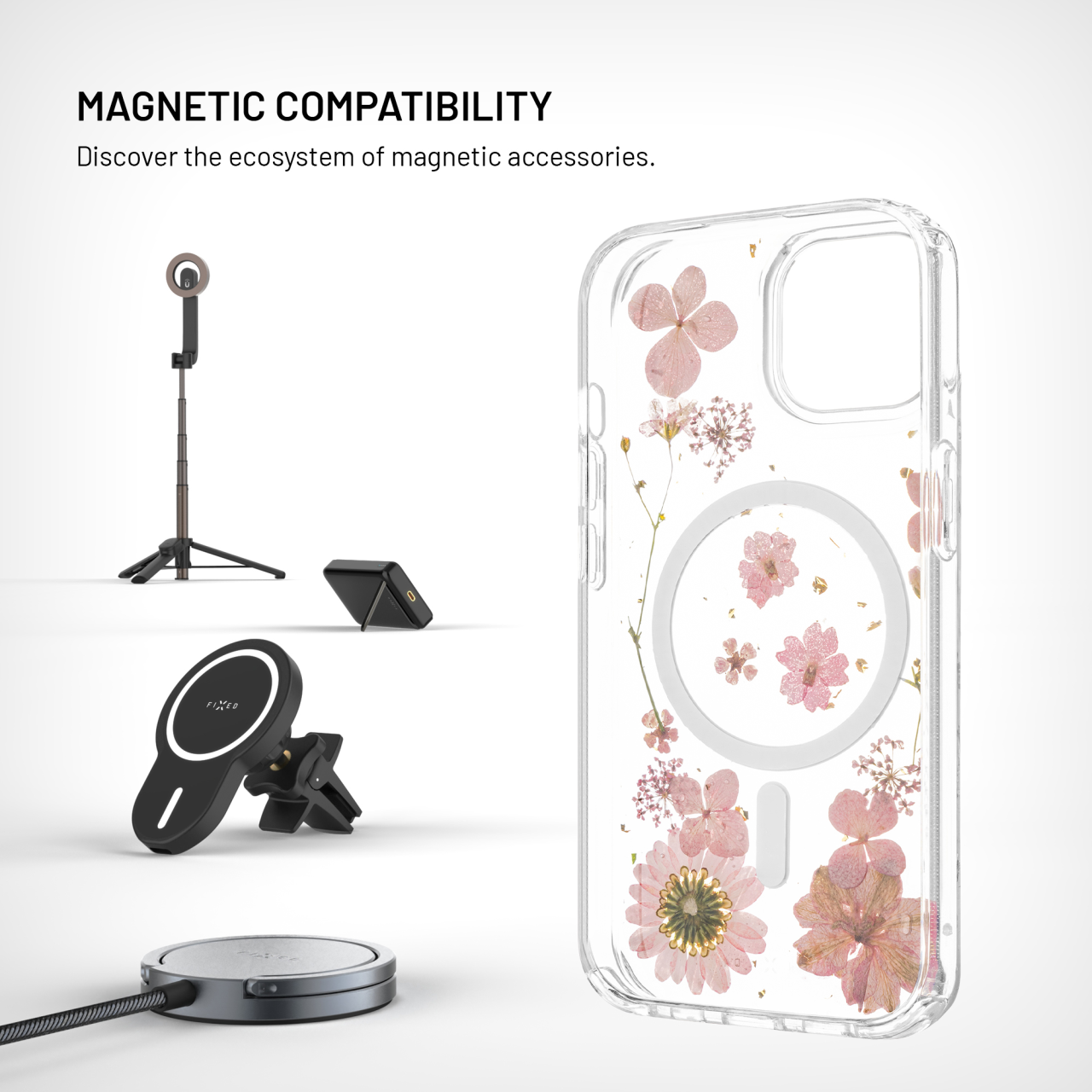 Zadní kryt na mobil Apple iPhone 15 - Fixed MagBloom, MagSafe, Pink Blossom