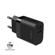 FIXED Síťová nabíječka s 2xUSB výstupem, 17W Smart Rapid Charge, černá