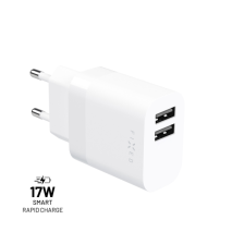 FIXED Síťová nabíječka s 2xUSB výstupem, 17W Smart Rapid Charge, bílá