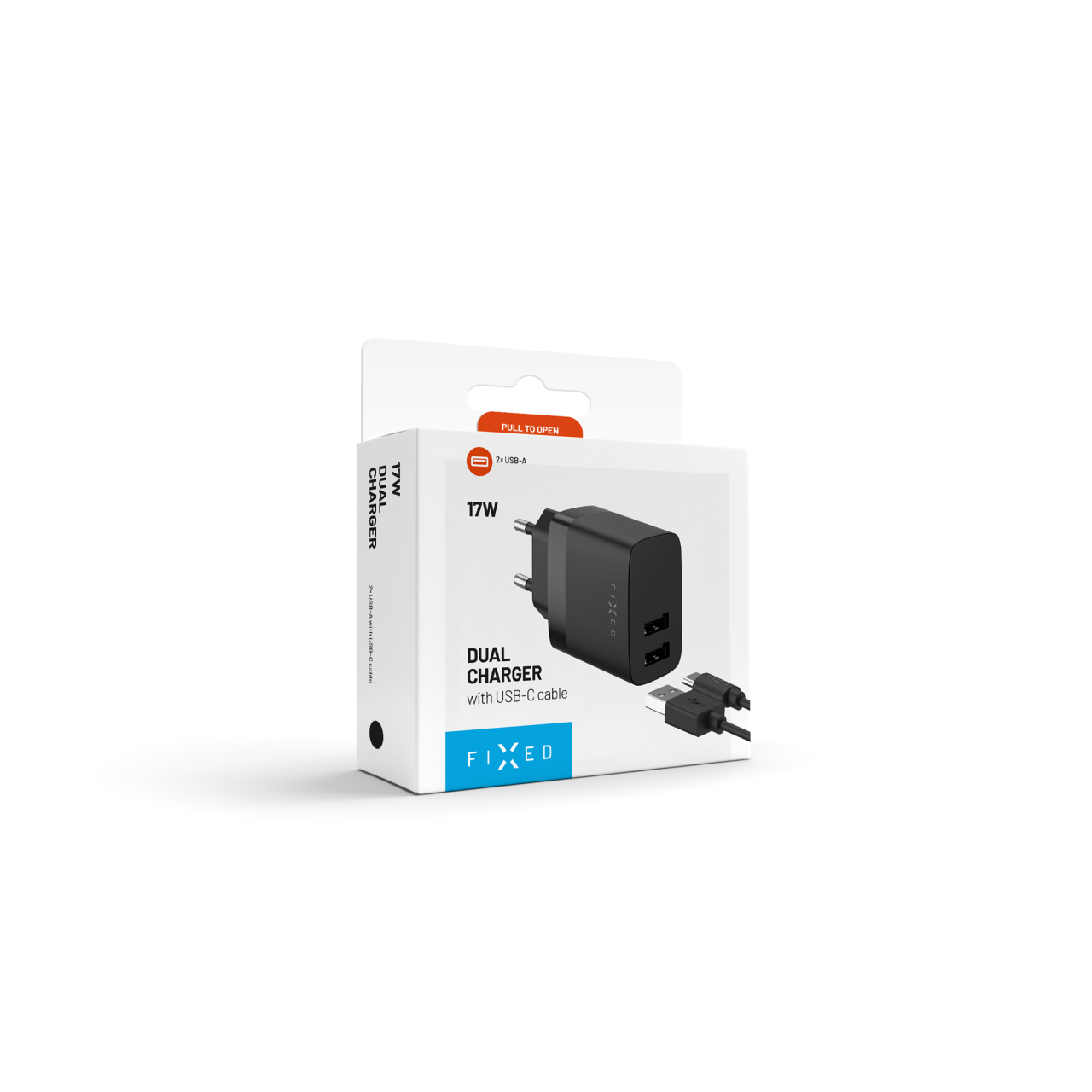 Set síťové nabíječky s 2xUSB výstupem a USB/USB-C kabelu, 1 metr, 17W Smart Rapid Charge - Fixed, černá