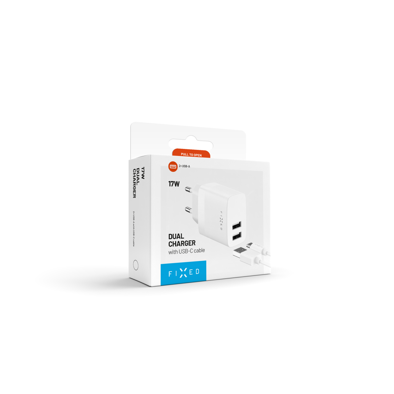 Set síťové nabíječky s 2xUSB výstupem a USB/USB-C kabelu, 1 metr, 17W Smart Rapid Charge - Fixed, bílá