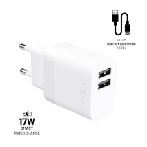 FIXED Set síťové nabíječky s 2xUSB výstupem a USB/Lightning kabelu, 1 metr, MFI, 17W Smart Rapid Charge, bílá