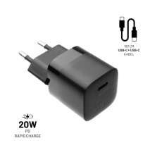 FIXED Set síťové nabíječky Mini s USB-C výstupem a USB-C/USB-C kabelu, podpora PD, 1 metr, 20W, černý