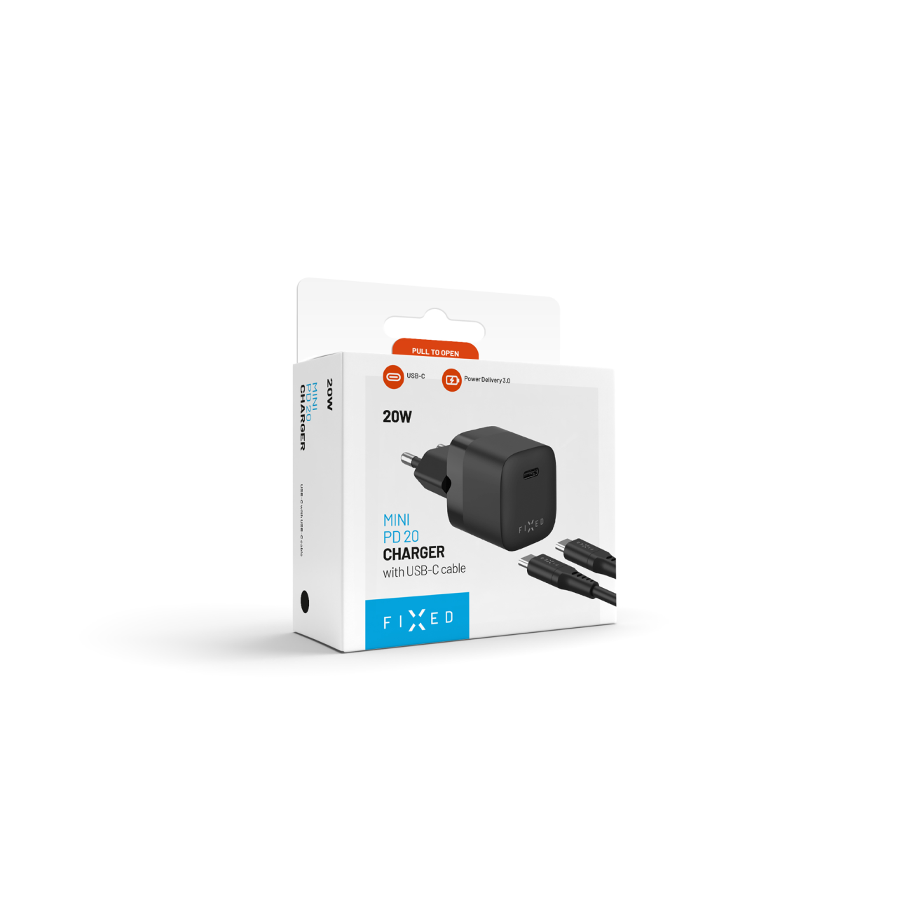 Set síťové nabíječky 20W s USB-C výstupem a USB-C/USB-C kabelu, podpora PD, 1 metr - Fixed Mini, černý