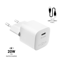 FIXED Set síťové nabíječky Mini s USB-C výstupem a USB-C/USB-C kabelu, podpora PD, 1 metr, 20W, bílý