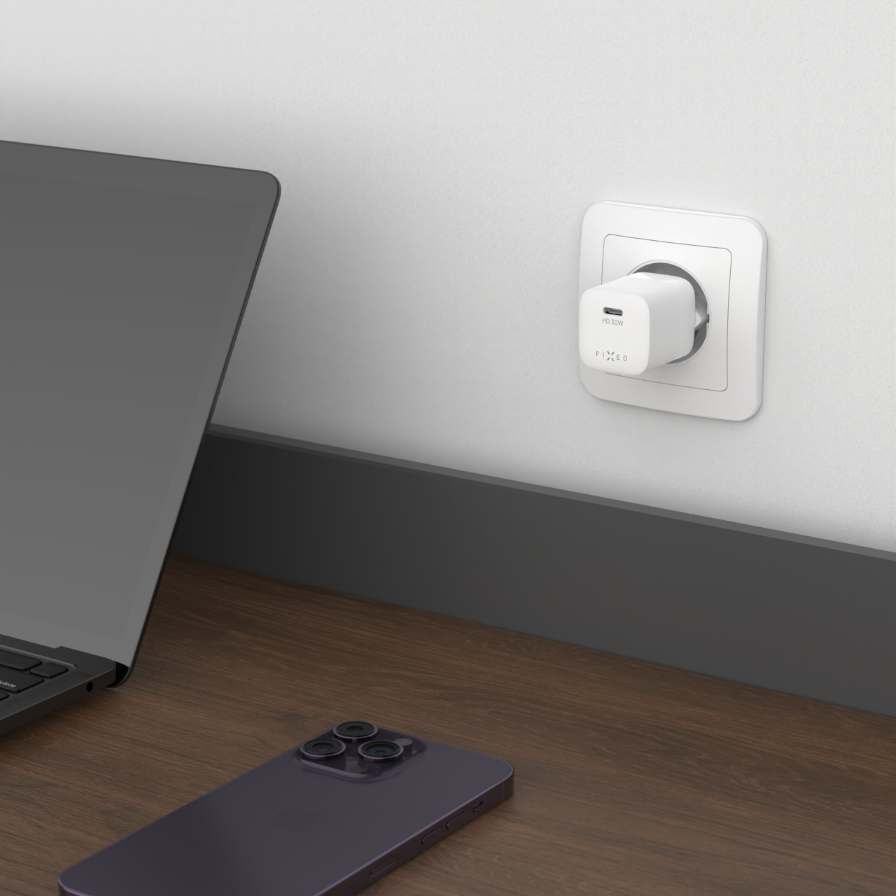 Síťová nabíječka FIXED Mini s USB-C výstupem a podporou PD, 20W, bílá